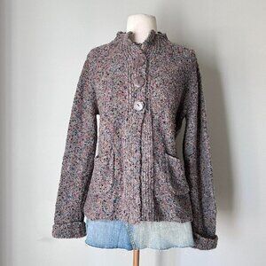 Vintage Y2K brown and multi-coloured wool blend cardigan